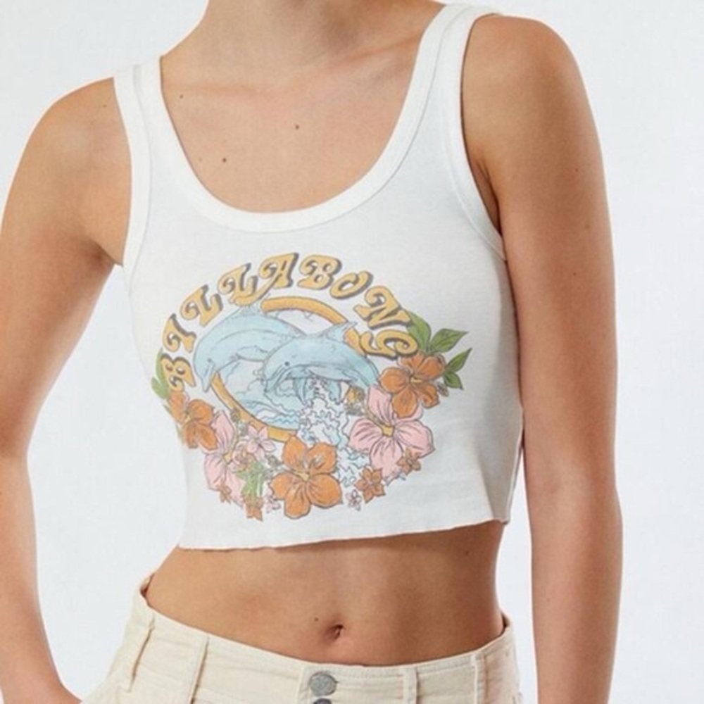 Billabong White Floral Graphic Crop Top